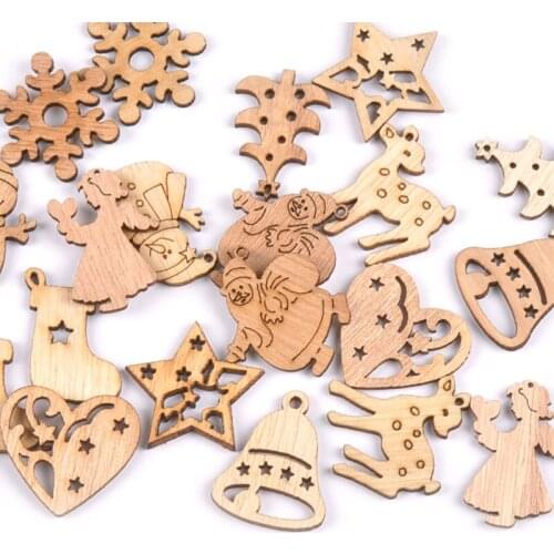 50Pcs Natural Wooden Mixed Shape Wood Craft DIY Accessories Embellishment For Woodwork Home Christmas Decoration 25-35mm M1696