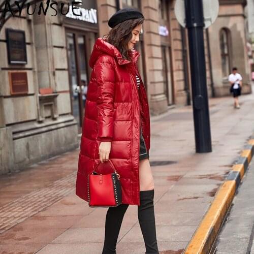 AYUNSUE Womens Down Jacket Hooded Long Autumn Winter Coat Women Parkas White Duck Down Warm Puffer Jacket Abrigo Mujer KJ5811