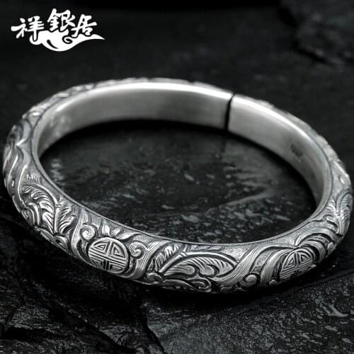 Bracelet in family heirloom S999 fine silver manual sculpture everyone rolls, old silver sterling silver bracelet