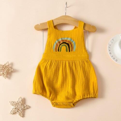 Summer Newborn Baby Unisex Romper Cotton Linen Clothes Summer Sleeveless Solid Rainbow 0-24Month Boys Girl Jumpsuit Baby Outfit