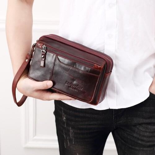 Mens Clutch Bags for men Genuine Leather Handbag Male Long Money Wallets Mobile Phone Pouch man Party Clutch Coin Purse