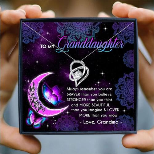 To My Granddaughter Necklace Women "i love you to the moon and back" Heart Pendant Necklace Family Jewelry Grandma Gift