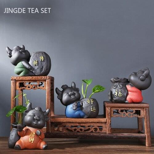 Creativity Handmade Purple Clay Tea Pet Small Monk Statue Ornaments Desktop Flower Pot Home Tea Table Decoration Accessories