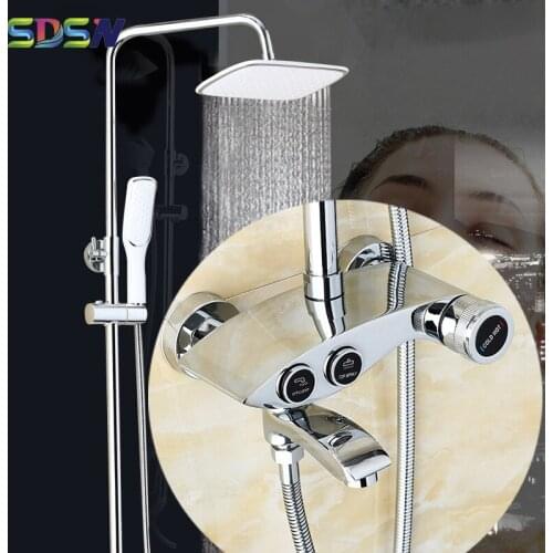 Chrome Shower Set SDSN Polished Chrome Bathroom Shower Faucet Quality ABS Shower Head Hand Shower Brass Bath Shower Set