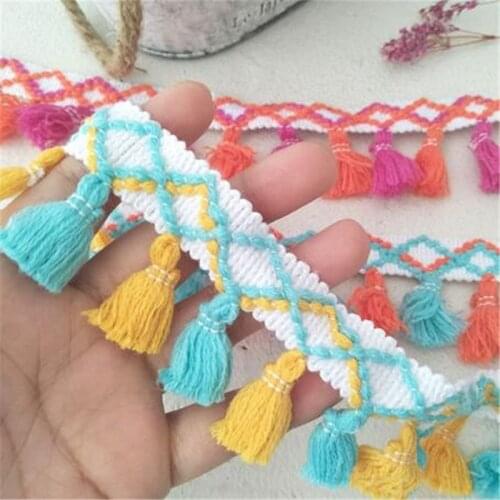 1m Diamond Lattice Fringed Lace Trims Handmade diy Clothing Tablecloth Ribbon ethnic style decorative lace accessories 4.5cm