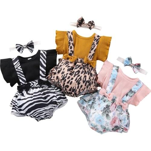 Citgeett Summer Toddler Baby Girl Clothing Set Outfits Ribbed Cotton T-shirt+Suspender Shorts Headband Casual Clothes
