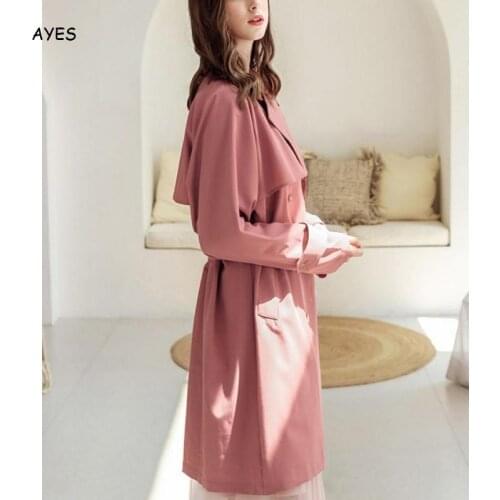2021 Hotsale Spring Long Dirty Pink Trench Coats Women Trench Coat Womens Lapel Female Windbreaker Long Sleeve Lady Outwear Coat