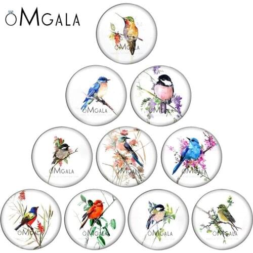 Fashion Watercolor Flowers Birds Animals 10pcs 12mm/18mm/20mm/25mm Round photo glass cabochon demo flat back Making findings