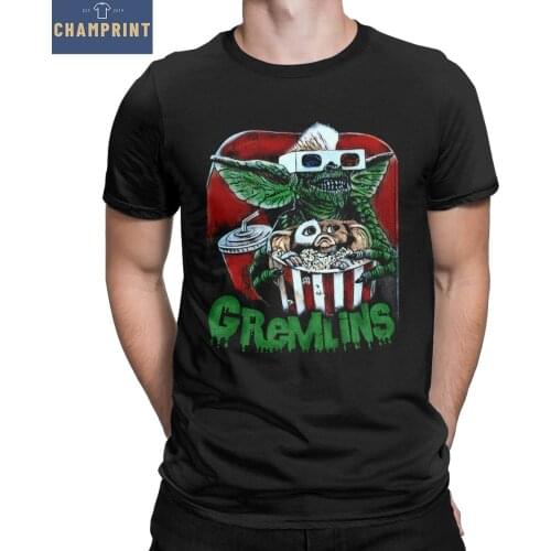 Men Gremlins T Shirts Gizmo 80s Movie Mogwai Monster Horror Retro Sci Fi Pure Cotton Clothes Funny Tee Shirt Plus Size T-Shirt