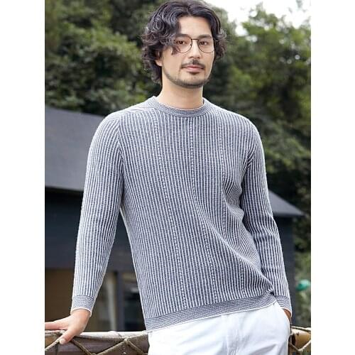 Zhili Mens Knit Thin Stripes 100% Wool Sweater Jumpers Winter Pullover Tops