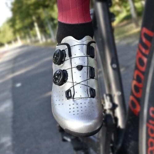 NEW style Boodun silver Road Bike Shoes with Carbon Fiber Sole Breathable Cycling Cleats Shoes Road Bike Shoes
