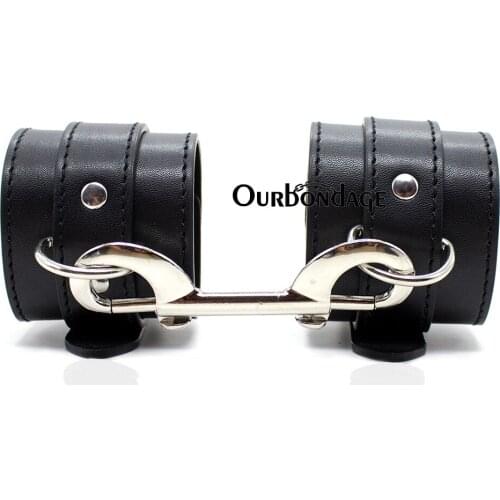 Ourbondage PU Leather Black Strap BDSM Fetish Bondage Hook Connecter Wrist Ankle Cuffs Restraints For Adult Sex Toy