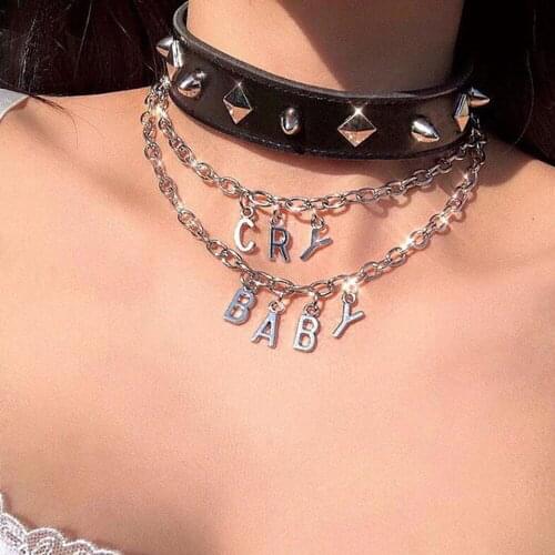 2020 Trendy Set Jewelry Gothic Letter Name Necklace Collar CRYBABY Chocker Necklace Initial Double Layer Punk Necklace for Women