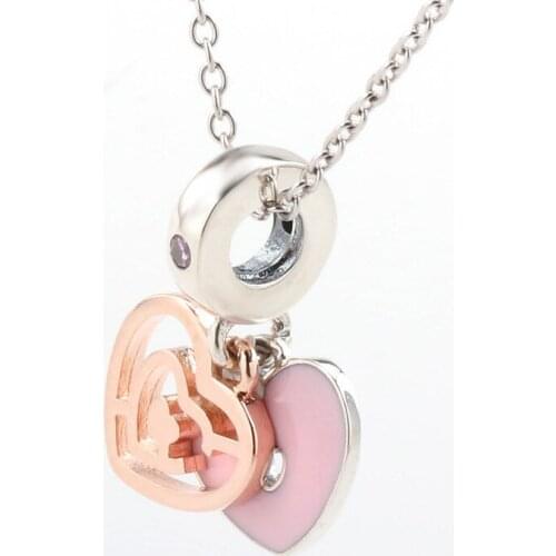Bewill S925 Sterling Silver Pendant Valentines Day Love In The Heart Pink Love Pendant Fit Original Charms Bracelet