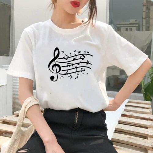 Korean-style Casual Short Sleeve Crew neck T-shirt Summer 2021 new Music Festival T Shirt women Funny Printing Music Note T Shir