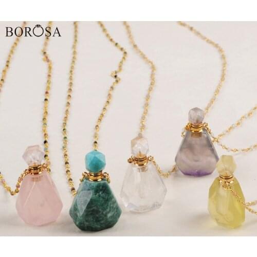 Fashion Women Perfume Bottle Natural Stone Connectors Amethysts Crystal Essential Oil Diffuser Pendants DIY for Necklace WX1170