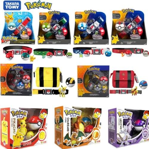 TOMY Pokemon Original Toy Set Pocket Monster Pikachu Action Figure Game Poke Ball Model Genuine Elf Ball Belt Kids Xmas Gift