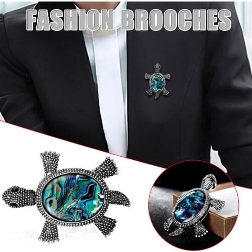 Vintage Huge Blue Stone Glass Shell Turtle Tortoise Animal Figural Brooch Pin 60