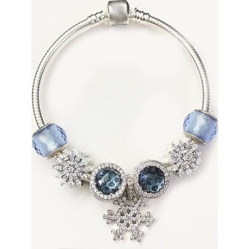 XIAOYI 100% s925 new 2020 Christmas winter bule snowflake transparent elegant bracelet fashion factory wholesale lady