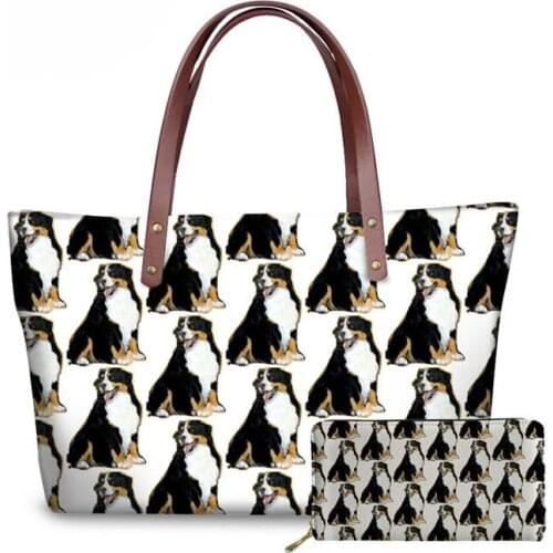 NOISYDESIGNS Women Fashion Handbags Bernese Mountain Dog Printing Luxury Wallets Ladies 2pcs/set Top-Handle Bags for Feminine
