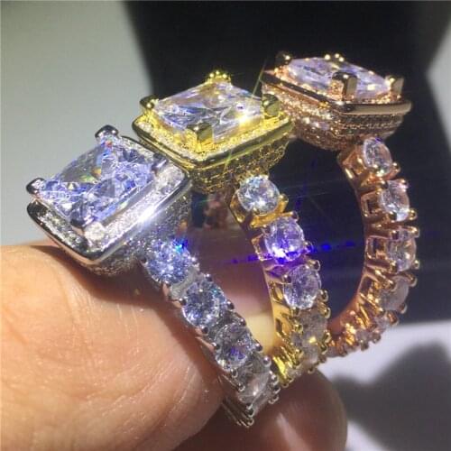 3 colors Vintage Lovers Engagement Wedding Band Rings for women men AAAAA zircon cz 925 Sterling silver ring Bridal Jewelry Gift