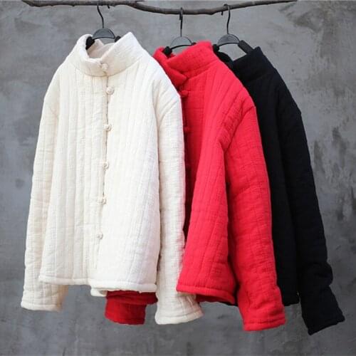 Women Vertical Stand Parkas Short Coat Cotton Button 2018 Winter New Brief Pockets Vintage Warm Women Clothes Solid Coats