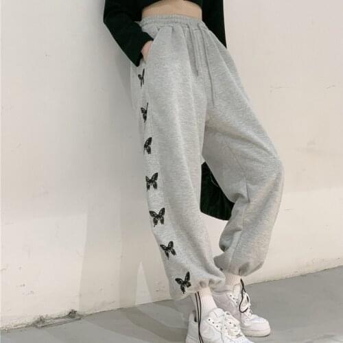 Harajuku Ins Women Printed butterfly Leisure Chic Trousers Womens Loose 2021 Hip-hop Retro Korean Ulzzang Straight Pants