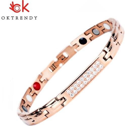Oktrendy Health Magnetic Bracelets for Women Rose Gold Color Bracelet Female Stainless Steel Chain Link Bracelets Bangles 034