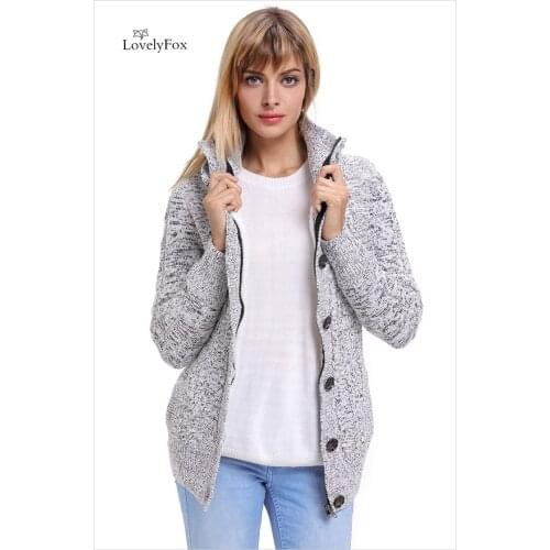 LovelyFox New Wrap Turtleneck Sweater Autumn Women Lady High Elastic Pullovers Long Sleeve Button-up Hooded Cardigans