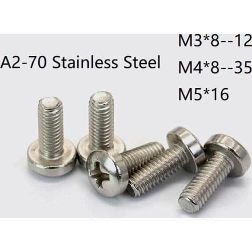 1000Pcs DIN7985HP DIN7985 A2-70 Stainless Steel Cross Recessed Pan Head PM Screws Phillips Screws