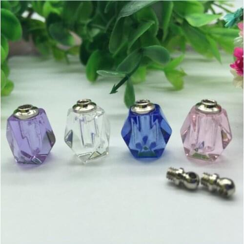 20pieces 10*15mm screw cap rhombus vial pendant Miniature Perfume bottle mixed color Crystal pendant charms name or rice art