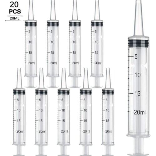 20 Pack 20ML Large Plastic Syringe with Catheter Tip Cap and Cover Sterile Individual Wrap for Scientific Feeding Pets Oil