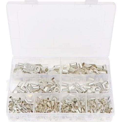 240PCS SC6-6-SC25-8 Copper Tube Wire Ring Crimp Terminals Lug Battery Welding Bare Electrical Wire Connectors Kit