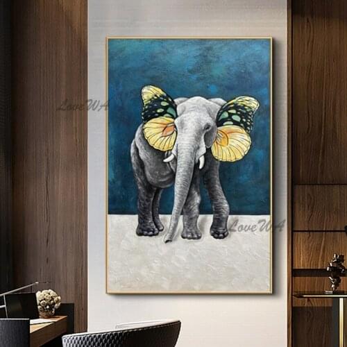 An Abstract Oil Painting Of A Baby Elephant With Butterfly Wings For Ears Modern Wall Picture Art On Canvas Unframed Artwork