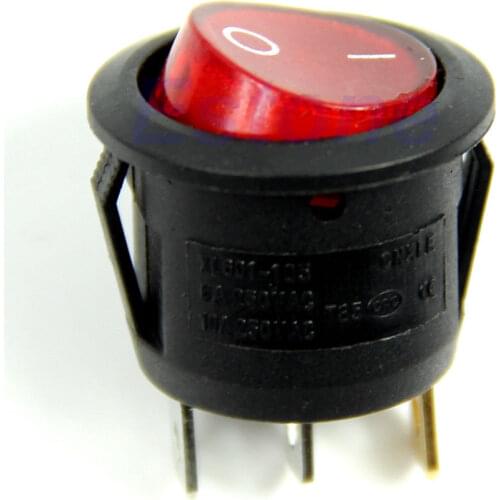 AC 6A/250V Red Light ON-OFF SPST Round Button Dot Boat Car Auto Rocker Switch