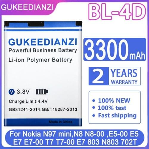 GUKEEDIANZI 3200mAh BL-4D Battery For Nokia N97 Mini N8 E7 E5 803 N803 702T E6 N5 210 T7-00 Mobile Phone Battery BL 4D BL4D