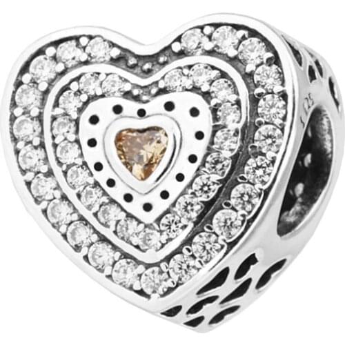 Charms 925 Silver Original Fit Pandora Bracelets Sterling Silver Lavish Heart Dangle Charm Beads for diy Women Jewelry
