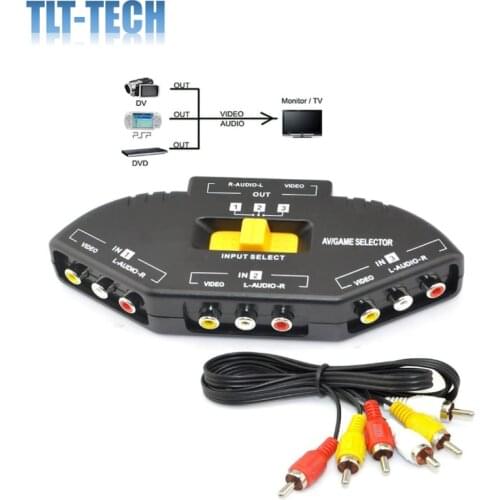Audio Video RCA 3 Port Way Selector Switcher with AV Cable
