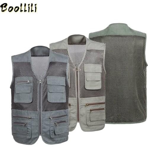 Large Size 2020 Mesh Quick-Drying Vests Male with Many Pockets Mens Breathable Multi-pocket Fishing Vest Work Sleeveless Jacket