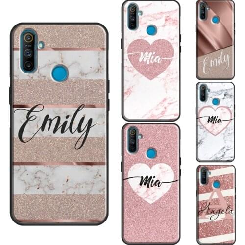 Personalised Name Initial Marble Pink For Realme 8 Pro Q3 6 7 Pro C3 C11 C21 GT Neo Phone Case For OnePlus 9 Pro 7 8 7T 8T Nord