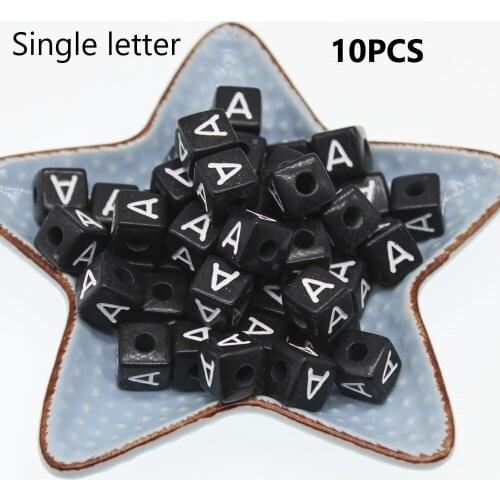 CHONGAI 10Pcs Cube Acrylic Letter Beads Single Alphabet A-Z Black Square Bracelet Jewelry Making Beads 10*10mm
