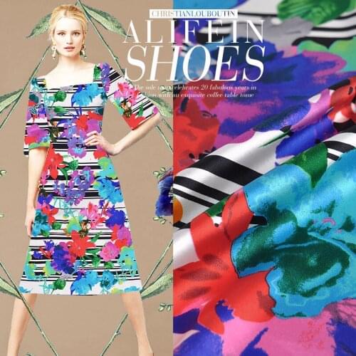 CNUM SP909 Pure Silk/ Stripes VS Flowers /Silk Fabric 93% Silk 7% Spandex Stretch Charmeuse/ Width1.20yd Thickness 19mm