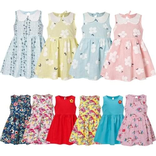 Summer Sleeveless Baby Girls Casual Dress Clothing Flower Print Outfit Infant Kids Clothing Kids Baby Girls Dresses