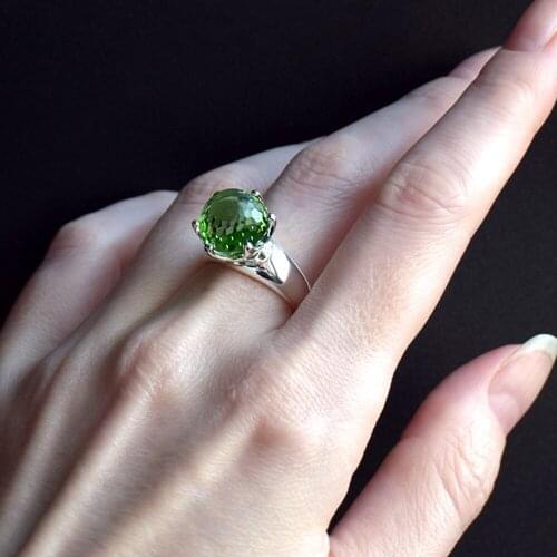 Dropshipping Queen Ball Green Crystal Rings Fresh Color Jewelry Profersional Jewellery Supplier Womens Ring