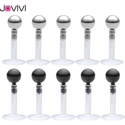 JOVIVI 16G Stainless Steel Lip Ring Piercing Barbell Bars Piercing Lip Rings Body Piercing Jewelry 6mm 8mm Acrylic Pin 5pcs