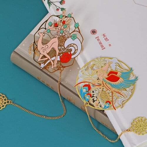 Chinese Style Brass Bookmark Tassel Pendant Retro Book Clip Metal Pagination Mark Student Gift Stationery School Office Supplies