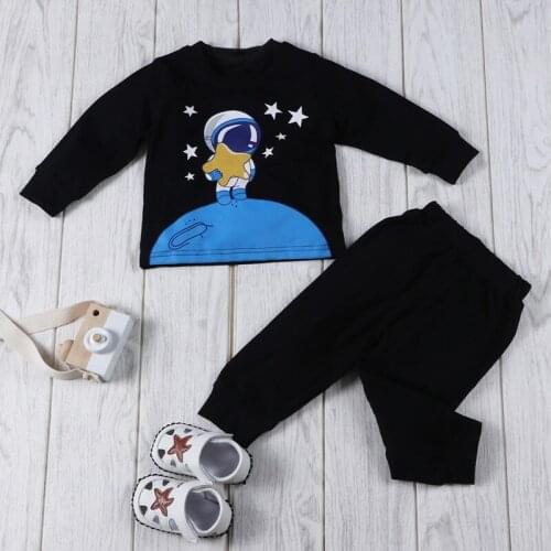 New Baby Boy Clothes Set 2 Pcs Set Astronaut Landing on The Moon Long Sleeve Sweater Tops+trousers Cool Sport Kids Clothes 0-18M