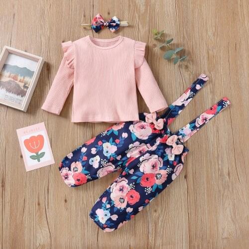 3pcs Autumn Winter Newborn Baby Girl Clothes Lounge Set Long Sleeve Top Floral Pants Headband 6 12 18 Month Kids Children Outfit