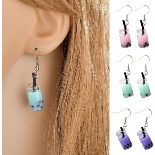 Pearl Milk Tea Cup Funny Earrings for Women 2021 Trend Fashion Party Mini Food Harajuku Cool Earrings Hanging Aesthetic Jewelry