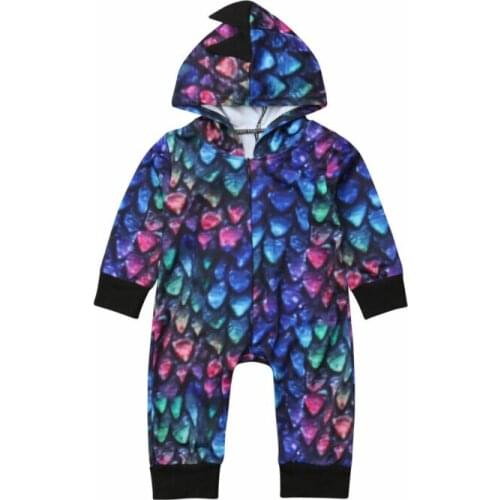 Newborn Baby Girls Boys Dinosaur Hoodie Zipper Romper Jumpsuit Bodysuit Hooded Long Sleeve Autumn Clothes 0-24M